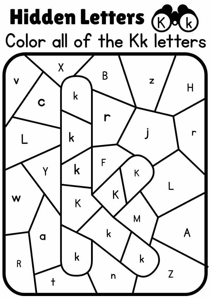 k small Letter Color all of the Kk letters and find the hidden letter Interactive Coloring Activity. Online Coloring Activity.